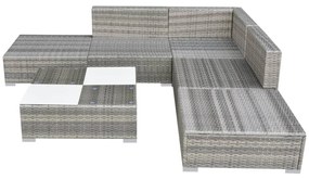 6 pcs conjunto lounge de jardim c/ almofadões vime PE cinzento