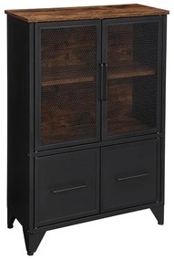 Armário de armazenamento estilo industrial com portas de malha | VASAGLE | 70 x 33 x 100 cm | castanho rústico|preto | LSC053B01.