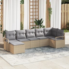 Conjunto de Sofá de Jardim de 7 Peças com Almofadas Bege Rattan em Pol