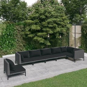 vidaXL 7 pcs conj. lounge jardim c/ almofadões vime PE cinzento-escuro
