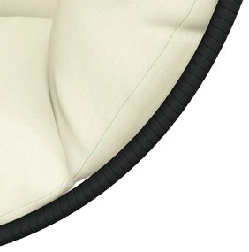 Cadeira em forma de ovo suspensa com suporte vime/aço bege