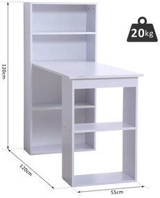 Secretária para Computador com Estante de Prateleiras para Casa Escritório Mobiliário de Escritório 120x55x120 cm