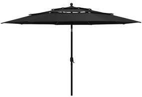 vidaXL Guarda-sol de jardim 3 camadas c/ poste de alumínio 3,5 m preto