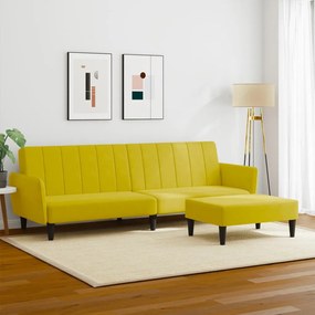 Sofá-cama 2 lugares c/ apoio de pés veludo amarelo