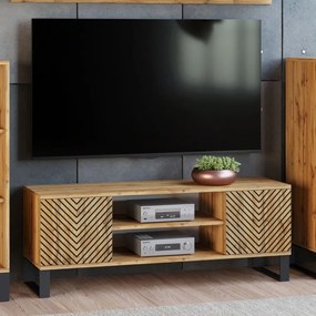 Móvel TV Focus 135 cm - decoração em espinha - cor carvalho artesanal