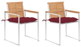 vidaXL Cadeiras de jardim com almofadões 2 pcs teca maciça e aço