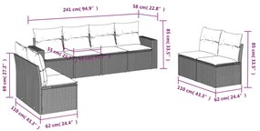 8 pcs conjunto sofás de jardim com almofadões vime PE preto