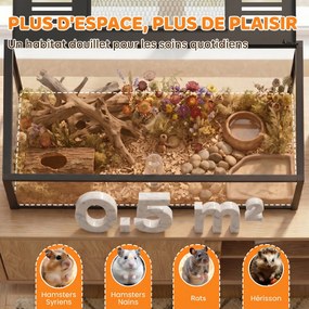 Gaiola para hamsters e roedores 100x50x52,5 cm (ACESSORIOS NÃO INCLUIDOS) com vista panorâmica de 360°, estrutura robusta em metal, espaço estanque, p