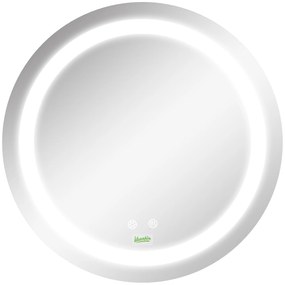 kleankin Espelho Casa de Banho Redondo com Luz LED com 3 Luzes Ajustáveis Função de Memória e Anti-Embaciamento Ø50x4,6cm Prata