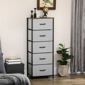 Cómoda com 5 gavetas 45 x 30 x 116 cm, móvel de arrumação com gavetas em tecido dobrável - estrutura em aço preto - cinzento
