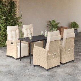 vidaXL 5 pcs conjunto de jantar p/ jardim com almofadões vime PE bege