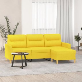 Sofá de 3 lugares com apoio de pés 180 cm tecido amarelo-claro