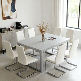 Conjunto de 4 Cadeiras de Sala de Jantar (MESA NÃO INCLUIDA) com Assento Acolchoado e Pés de Metal Cadeiras Cantilever Modernas 45x61x98 cm Creme