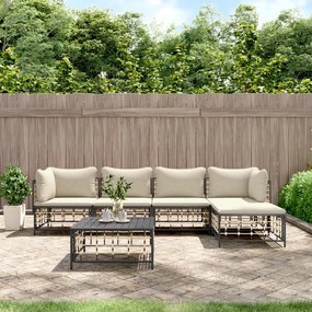 vidaXL 6 pcs conjunto lounge de jardim c/ almofadões vime PE antracite
