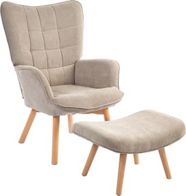 Conjunto de Poltrona de Sala e Apoio para os Pés, 80 x 72 x 101 cm, Encosto Alto, Castanho