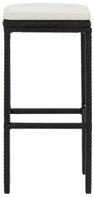Bancos de bar com almofadões 4 pcs vime PE preto