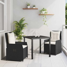 Conjunto de Jantar de Jardim vidaXL 3 Peças Preto Rattan Poliéster