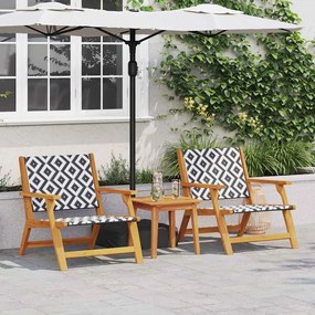 Conjunto de Cadeiras de Jardim vidaXL com Mesa 3 pcs Preto e Branco em Madeira de Acácia