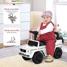 Carro Andador para Bebés com Licença Mercedes G350 com Compartimento de Arrumação e Volante Carga 25 kg 62,5x28,5x45 cm Branco