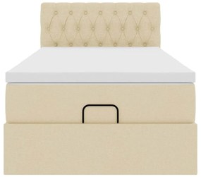 Cama Otomana com colchão &amp; LEDs 90x200 cm tecido creme