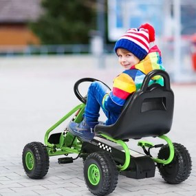 Kart infantil a pedais com 4 rodas, assento ajustável, travão de mão e rodas antiderrapantes para uso exterior, meninos e meninas, verde