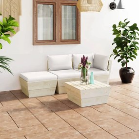 vidaXL 4 pcs conjunto lounge de paletes + almofadões madeira de abeto