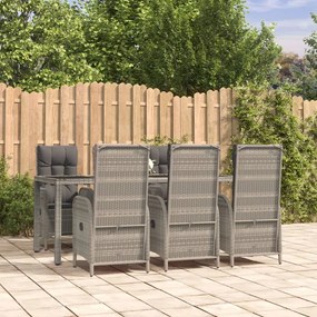 vidaXL 7 pcs conjunto de jantar p/ jardim c/ almofadões vime PE cinza