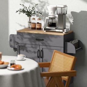 Carrinho Ilha de Cozinha com 1 Gaveta Suporte para Panos e Especies Carrinho Auxiliar com Rodas 105x36x85 cm Cinza
