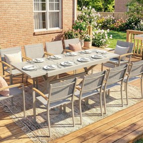 Mesa de Jardim Extensível (CADEIRAS NÃO INCLUIDAS) para 8-10 Pessoas em Alumínio e Aço 154/214x85x73 cm Cinza