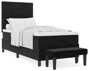 Cama Box com Colchão e Banco Preta 90x200 cm Veludo