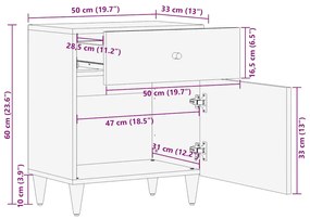 Mesa de cabeceira cinzento claro 50x33x60 cm