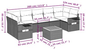 8 pcs conjunto de sofás p/ jardim com almofadões vime PE bege