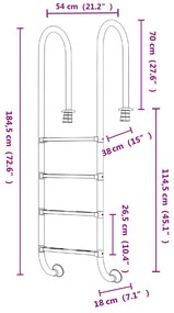 Escada de piscina 54x38x184,5 cm 304 aço inoxidável