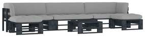 vidaXL 6 pcs conj. lounge paletes c/ almofadões pinho impregnado preto