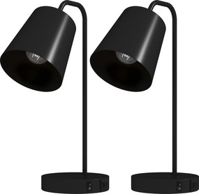 HOMCOM Conjunto de candeeiros de mesa, 2 peças, candeeiros modernos com portas USB-A e USB-C para Quarto, Sala & Escritório, Preto | Aosom Portugal
