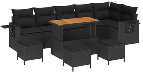 vidaXL Conjunto de Sofá de Jardim 10 pcs Preto vime PE