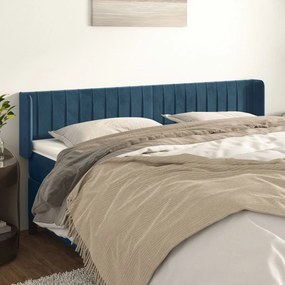 Cabeceira de cama c/ abas veludo 203x16x78/88cm azul-escuro