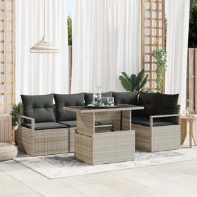 Conjunto de Sofá de Jardim de 6 Peças com Almofadas Rattan Cinza Claro