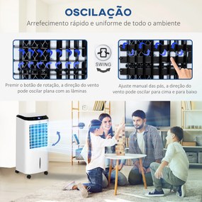HOMCOM Climatizador Refrigerador de Ar Portátil 10L Humidificador Ventoinha 60W Ecrã LED Controlo Remoto Temporizador 3 Velocidades 3 Modos 38,2x31,6x76 cm Branco