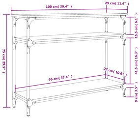 Mesa consola 100x29x75 cm derivados madeira carvalho castanho