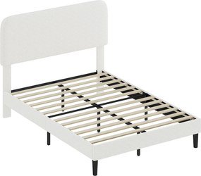 HOMCOM Estrutura de Cama Dupla com Cabeceira Ajustável em Altura Estofada em Tecido Macio com Ripas de Madeira Branco | Aosom Portugal