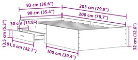 Cama vidaXL Preta Carvalho 90x200 cm Madeira Reconstituída