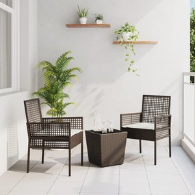 Conjunto de Bistro de Jardim de 3 Peças com Almofadas Castanho em Rattan Sintético