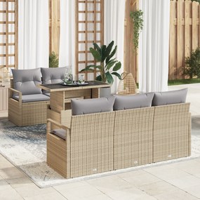 Conjunto de Sofá de 6 Peças com Almofadas Bege Rattan Poli, Sofá de Ja