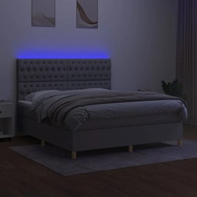 Cama box spring c/ colchão e LED 160x200 cm tecido cinza-claro