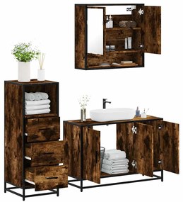 vidaXL 3 pcs conjunto de móveis WC madeira processada carvalho fumado