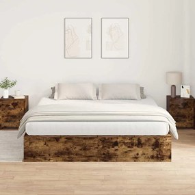Cama com espaço de armazenamento Carvalho Defumado 200x200 cm