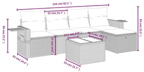 6 pcs conjunto sofás de jardim c/ almofadões vime PE preto