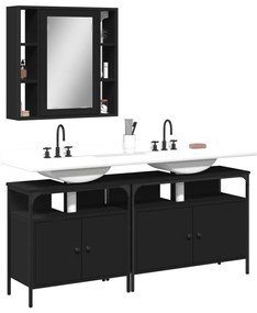 vidaXL 3 pcs conjunto móveis casa de banho derivados de madeira preto