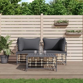 vidaXL 3 pcs conjunto lounge de jardim c/ almofadões vime PE antracite